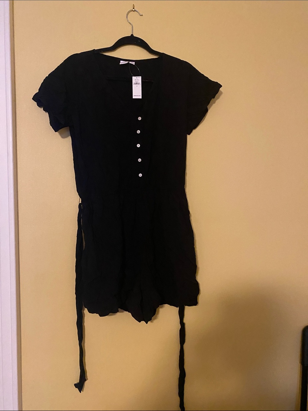 GAP Factory Black Short Sleeve Romper with Button Front